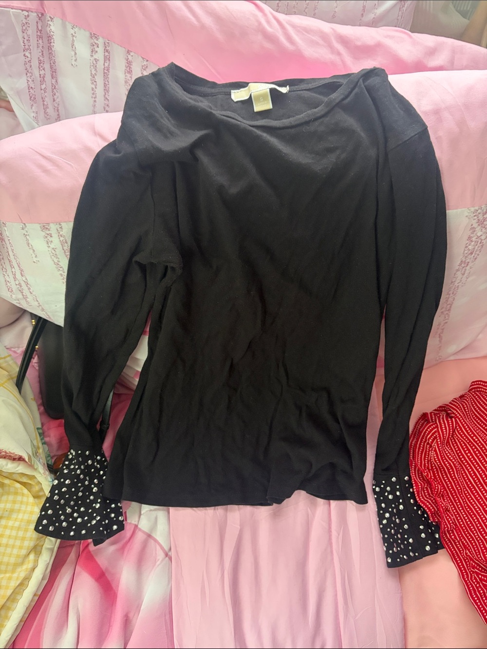 Michael Kors Black Long Sleeve Top with Beaded Cuffs
